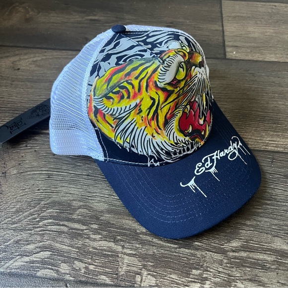 Ed Hardy | Accessories | Ed Hardy Tiger Tattoo Trucker Hat Bluewhite ...